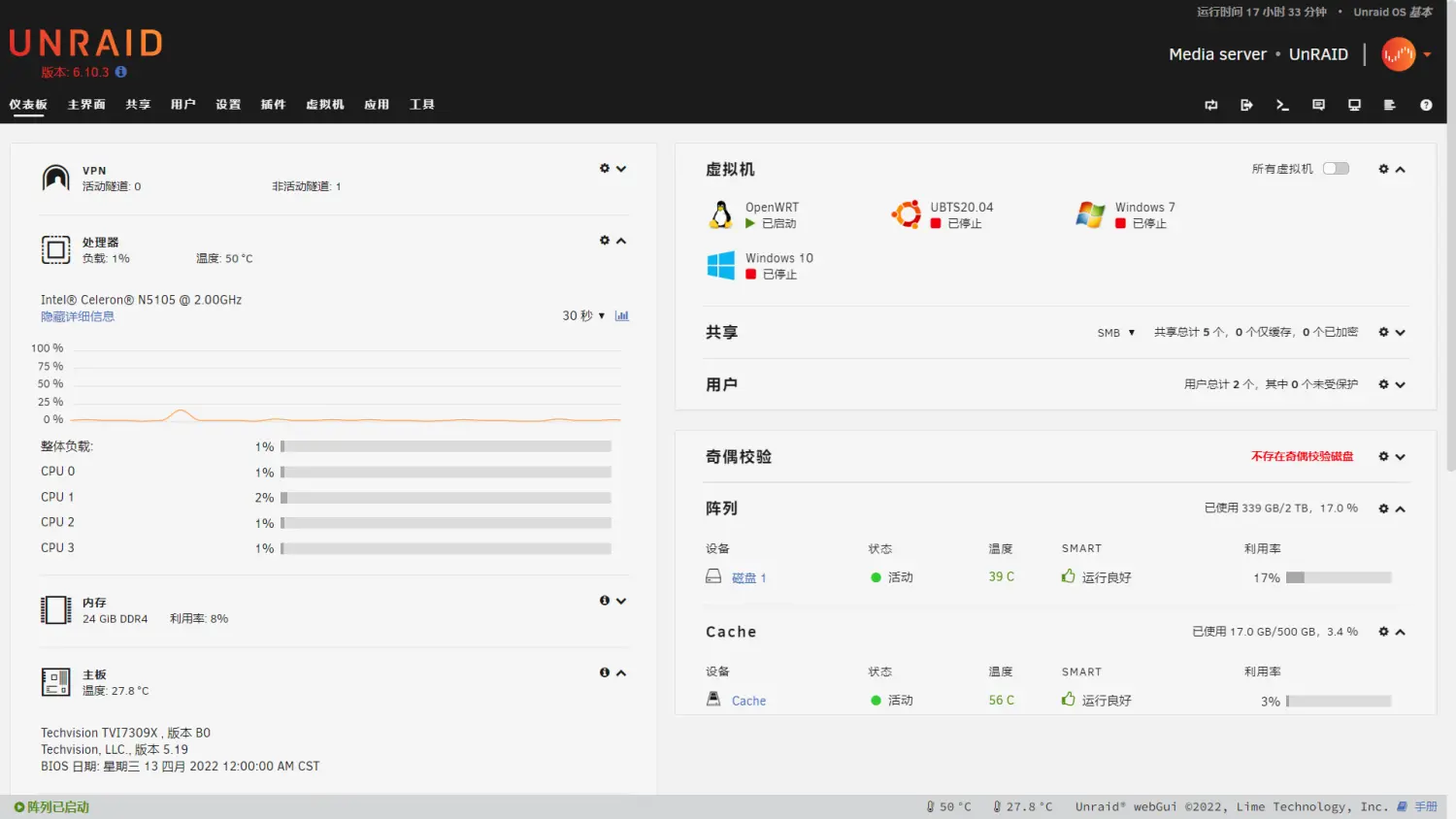 unraid温度-换硅脂之前