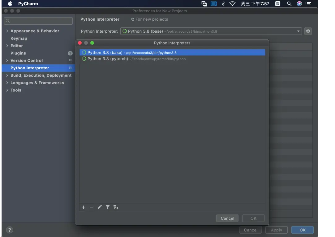 MacOS-pycharm-使用-conda-base环境